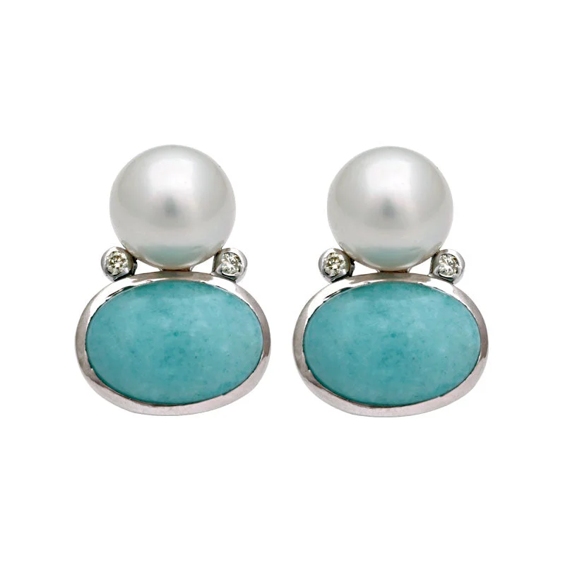 ladies-pearl-star-necklaces-Earrings-Amazonite, South Sea Pearl and Diamond