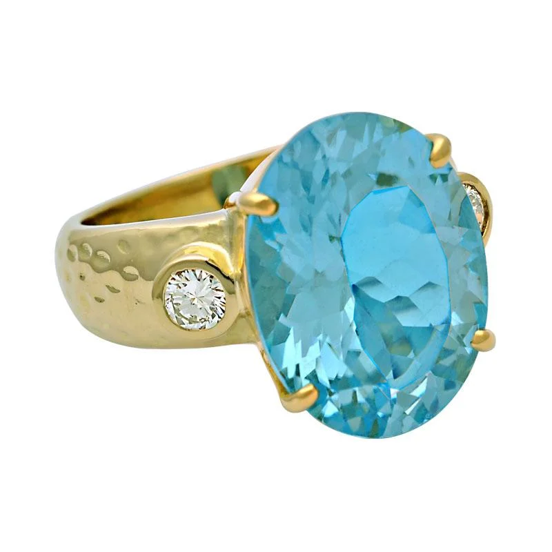 Ladies rings for students -Ring-Blue Topaz and Diamond  (2115E)