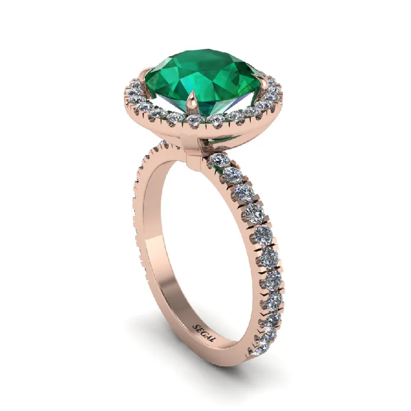 Ladies engagement rings for modern brides -Round Cut Emerald Halo Engagement Ring - Charleigh No. 5