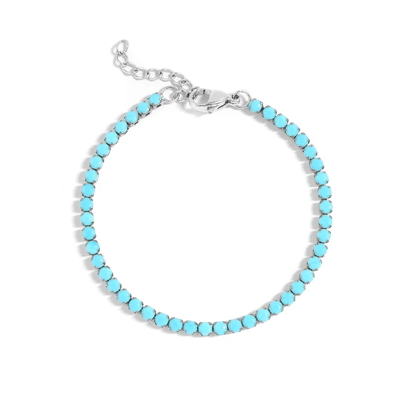 ladies-initial-diamond-bracelets-Stainless Steel Turquoise Rhinestone Tennis Chain Bracelet / TBR0005