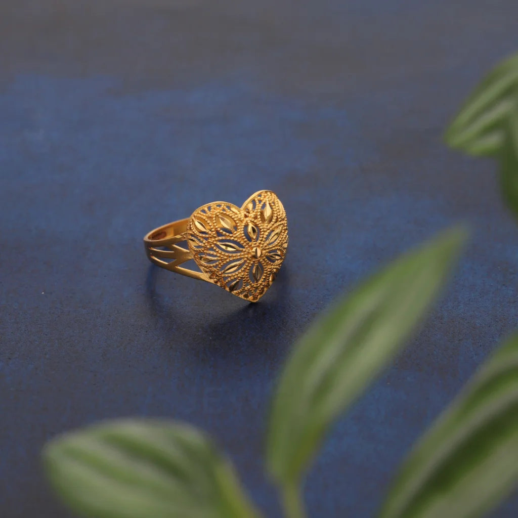 Ladies rings with jet stone -Gold Heart Flora Design Ring 21KT - FKJRN21KM8546