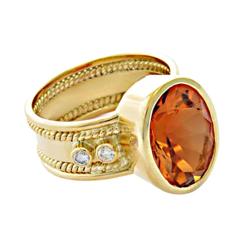 Ladies rings wide bands -Ring-Citrine and Diamond  (1913J)