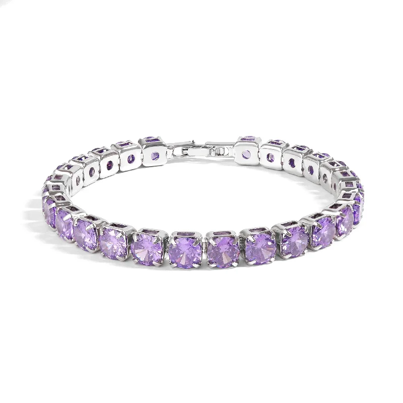 ladies-minimalist-crystal-bracelets-White Gold Over Brass Purple CZ Fashion Bracelet / FBL0002