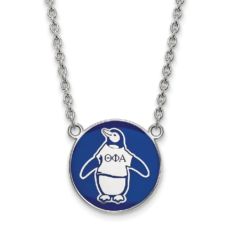 ladies-luxury-necklaces-Sterling Silver Theta Phi Alpha Large Enamel Penguin Disc Necklace