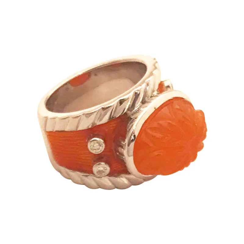 Ladies rings nautical theme -RING- CORNELLIAN & DIAMOND (ENAMEL) IN SILVER