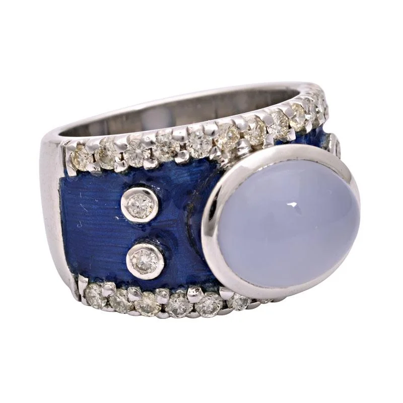 Ladies rings with zircon -Ring-Chalcedony and Diamond (Enamel)  (156JS)