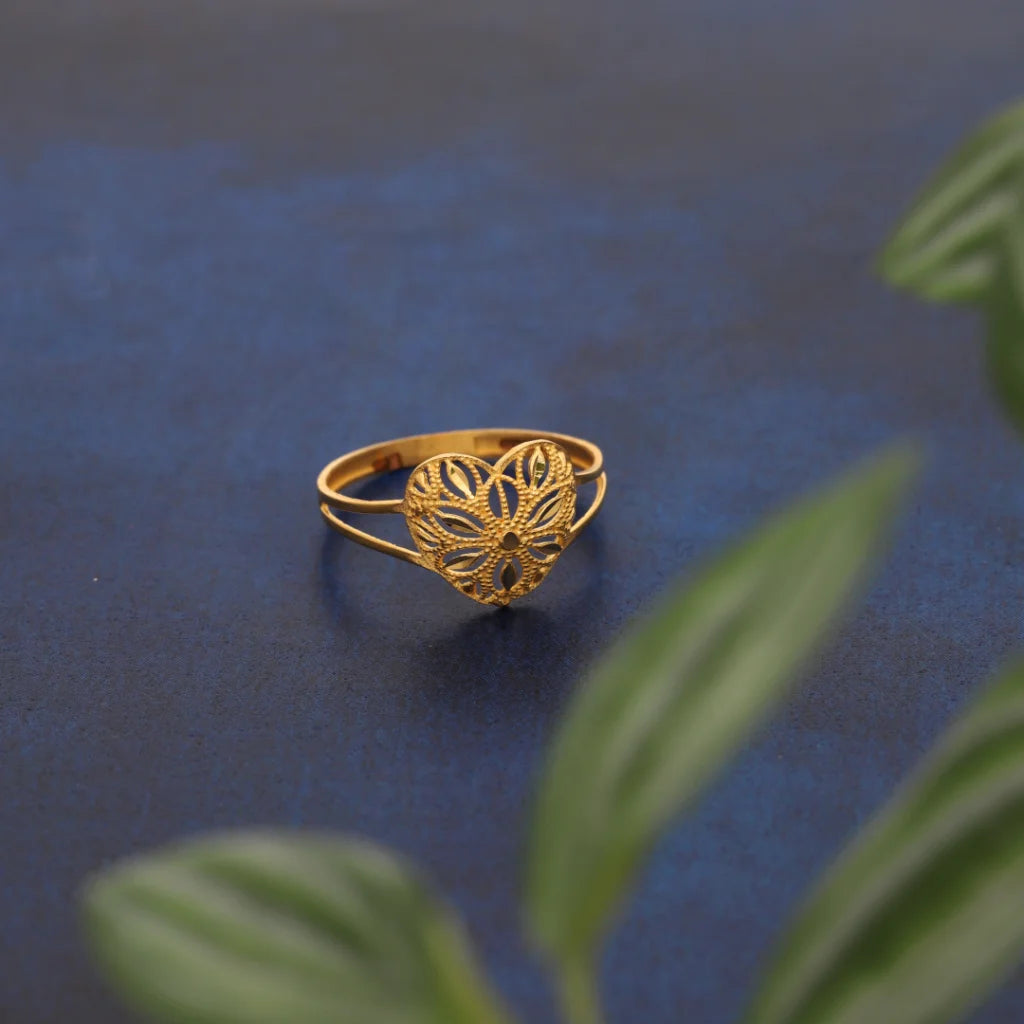 Ladies rings for trailblazers -Gold Heart Floral Design Ring 21KT - FKJRN21KM8553