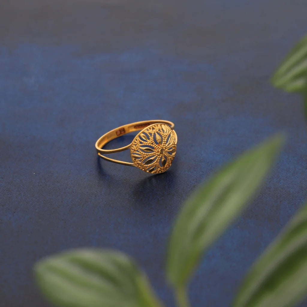 Ladies rings with agate -Gold Round Floral Design Ring 21KT - FKJRN21KM8548