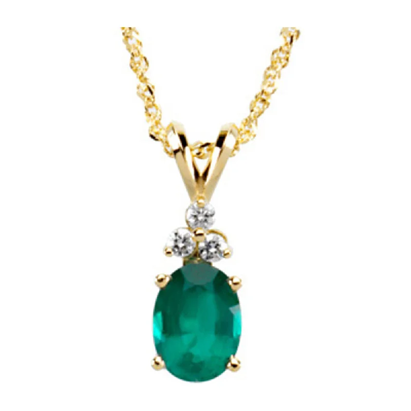 ladies-custom-silver-necklaces-14K Yellow Gold Oval Emerald & 1/10 CTW Diamond Necklace, 18 Inch