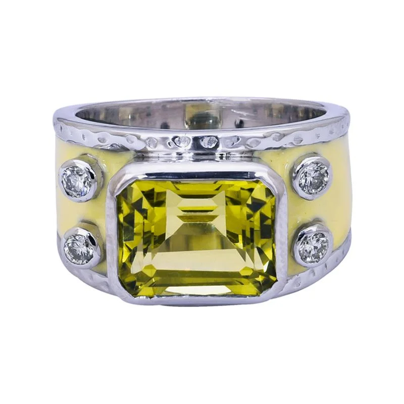 Ladies rings with diamonds -Ring- Lemon Quartz and Diamond (Enamel)  (255GS)