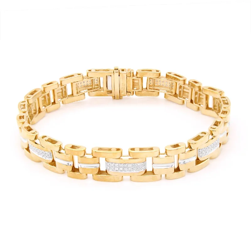 ladies-sterling-silver-heart-bracelets-MEN'S MODERN STYLE YELLOW GOLD BRACELET WITH 126 ROUND CUT DIAMONDS, 1/2 CT TW