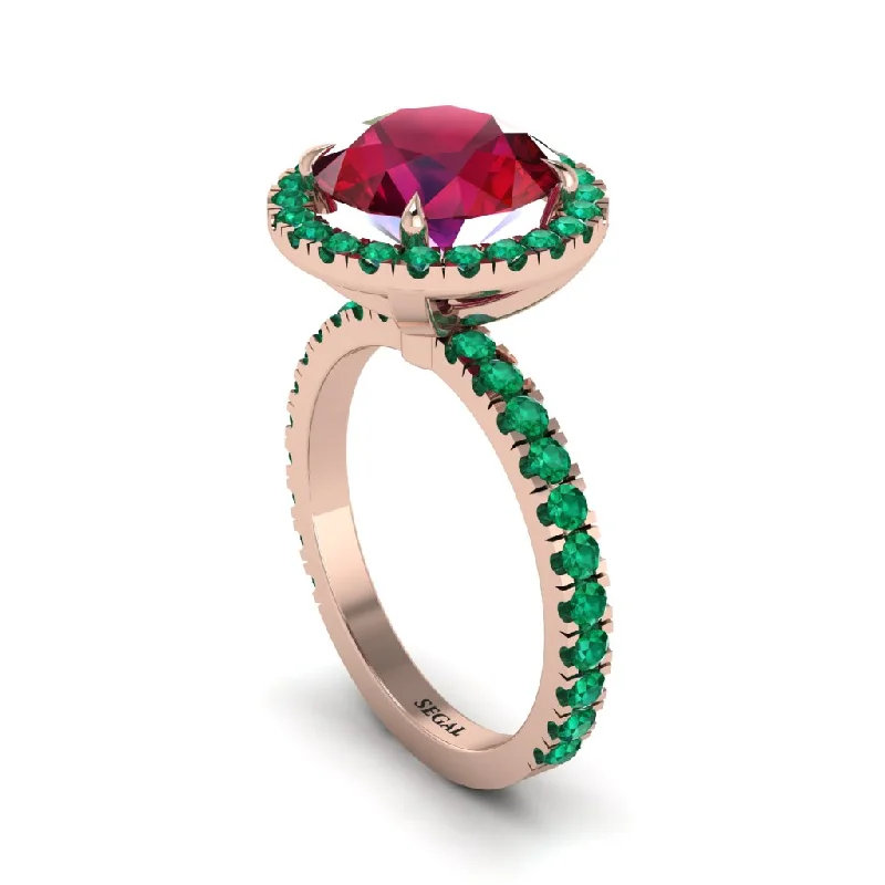 Ladies engagement rings with rubies -Round Cut Ruby Halo Engagement Ring - Charleigh No. 26