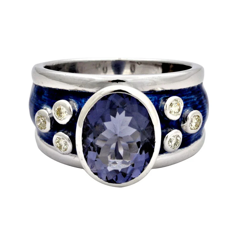 Ladies rings for winter -Ring-Iolite and Diamond (Enamel)