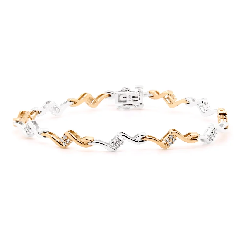 ladies-cuff-gold-bracelets-TWO-TONE GOLD DIAMOND FASHION BRACELET WITH 48 ROUND CUT DIAMONDS, .50 CT TW