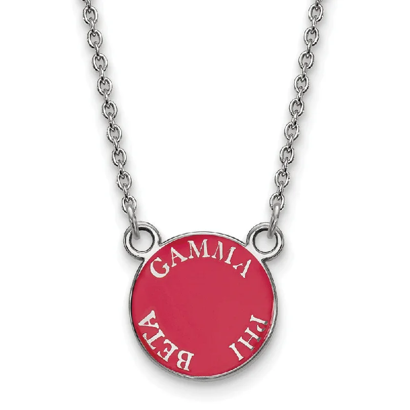 ladies-modern-heart-necklaces-Sterling Silver Gamma Phi Beta Small Enamel Disc Necklace