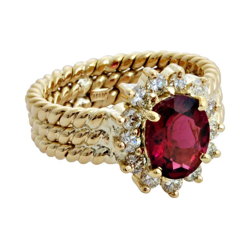 Ladies rings with tourmaline -Ring-Rubellite and Diamond  (1469H)