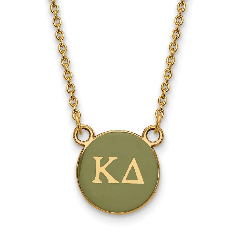 ladies-gift-gold-necklaces-14K Plated Silver Kappa Delta Small Green Enamel Disc Necklace