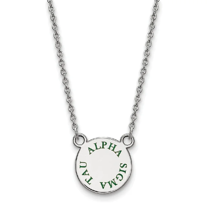 ladies-rose-gold-diamond-necklaces-Sterling Silver Alpha Sigma Tau Small Green Enamel Necklace