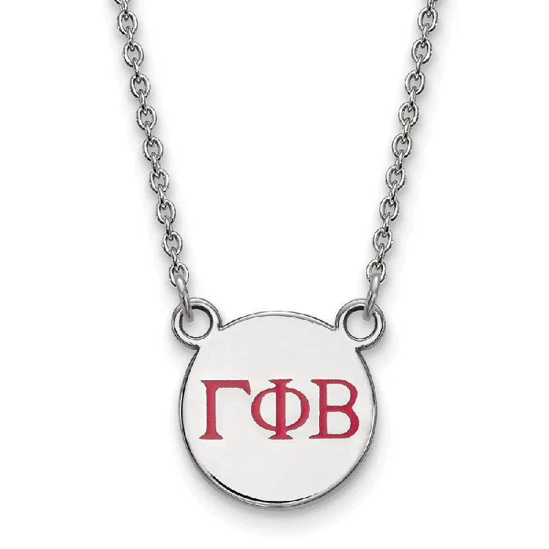 ladies-birthstone-heart-necklaces-Sterling Silver Gamma Phi Beta Small Red Enamel Greek Letters Necklace