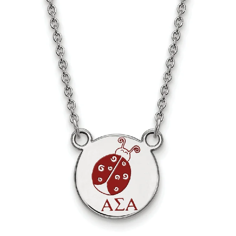 ladies-short-necklaces-Sterling Silver Alpha Sigma Alpha Small Enamel Necklace