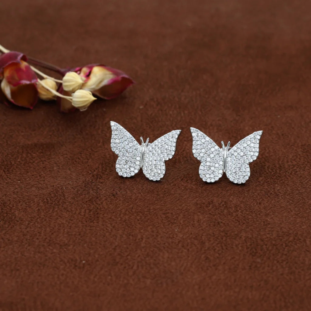 ladies-bridal-crystal-necklaces-Sterling Silver 925 Butterfly Stud Zircon Earrings - FKJERNSL7996