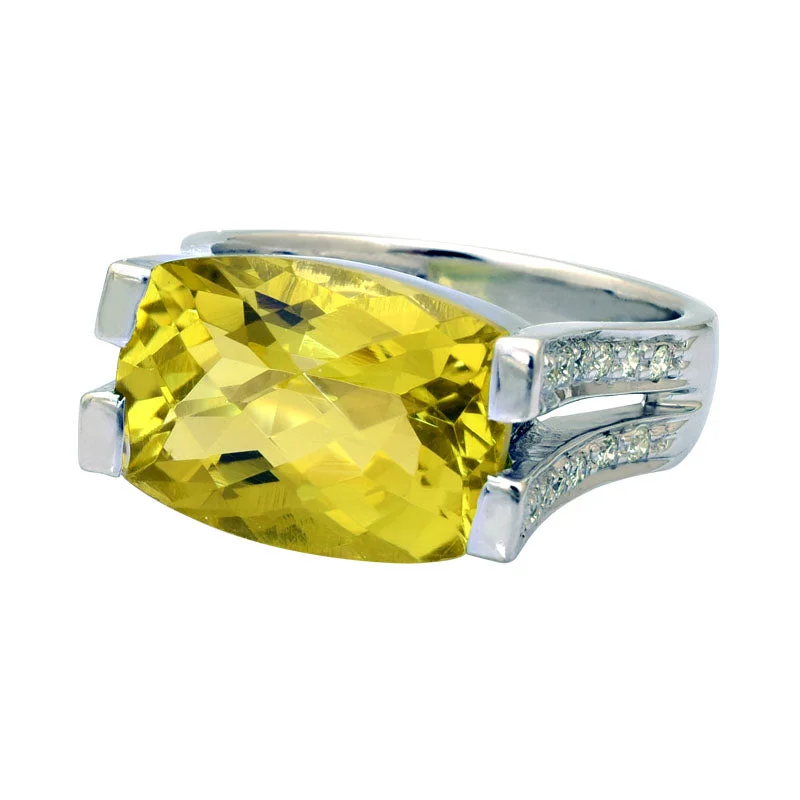 Ladies rings with fox designs -Ring-Lemon Quartz and Diamond