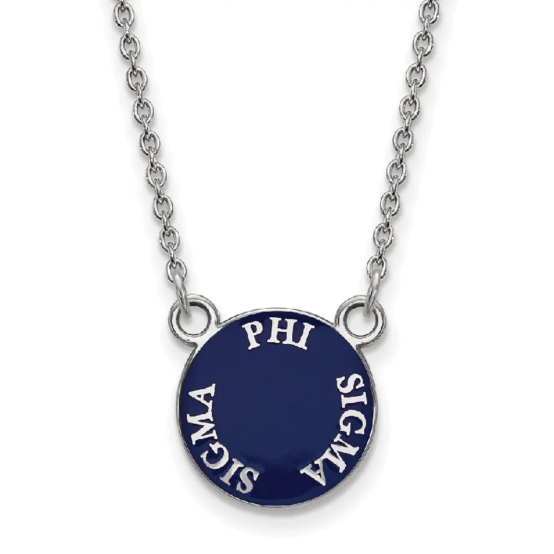 ladies-pearl-bridal-necklaces-Sterling Silver Phi Sigma Sigma Small Enamel Disc Necklace