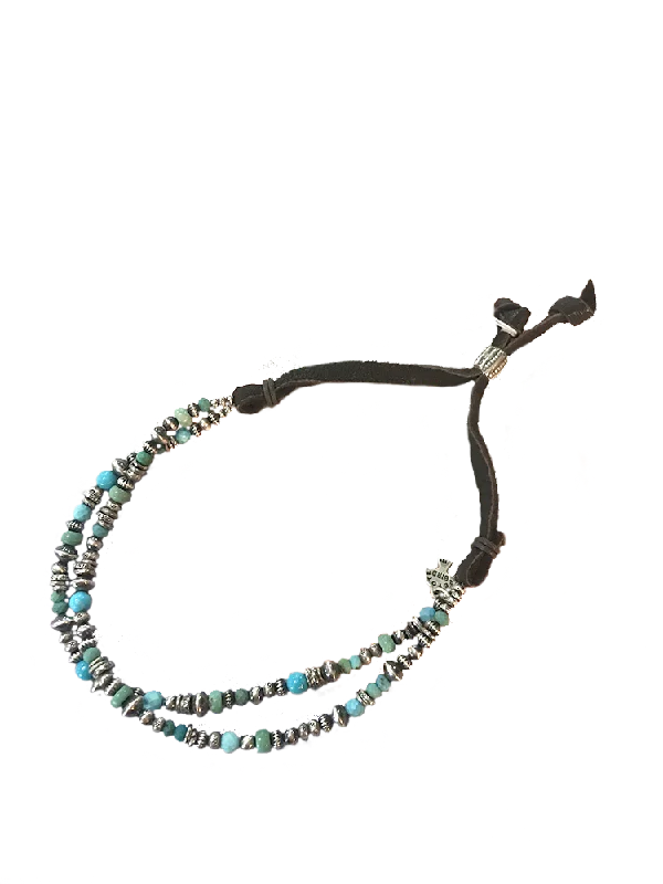 ladies-gift-diamond-bracelets-Turquoise + SS Beads with Deerskin Adjustable Bracelet