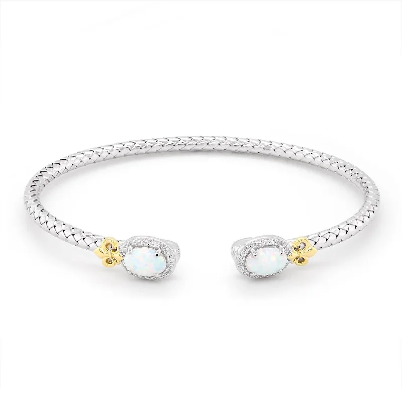 ladies-name-custom-bracelets-STERLING SILVER OPEN BANGLE BRACELET WITH OPALS AND GOLD ACCENTS