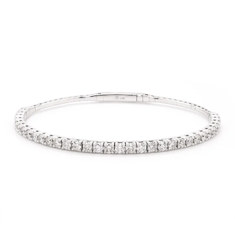 ladies-classic-silver-bracelets-WHITE GOLD BANGLE BRACELET WITH ROUND CUT DIAMONDS, 1.50 CT TW