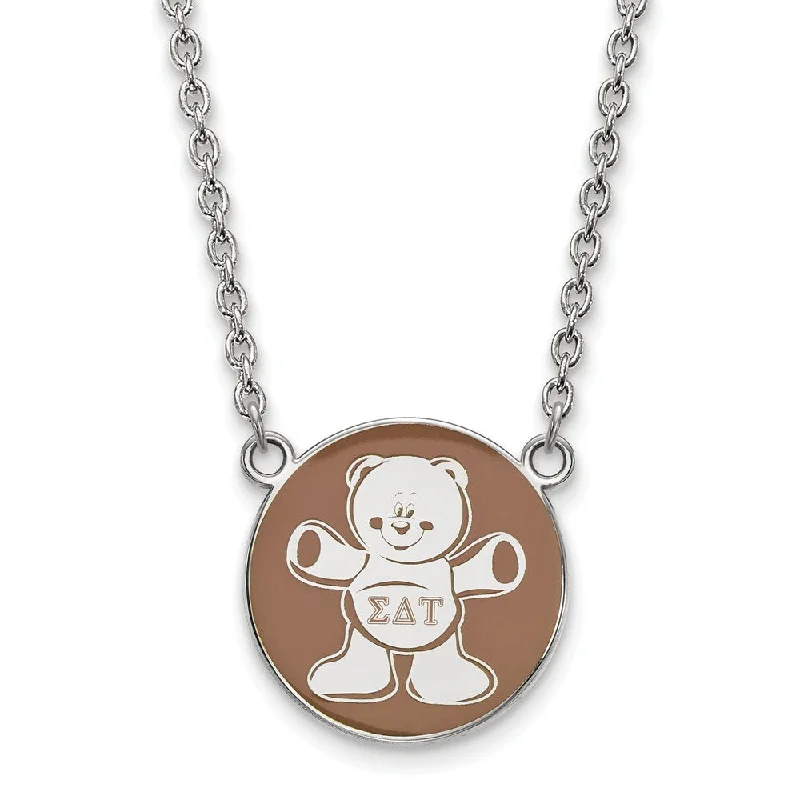 ladies-layered-diamond-necklaces-Sterling Silver Sigma Delta Tau Large Enamel Bear Disc Necklace