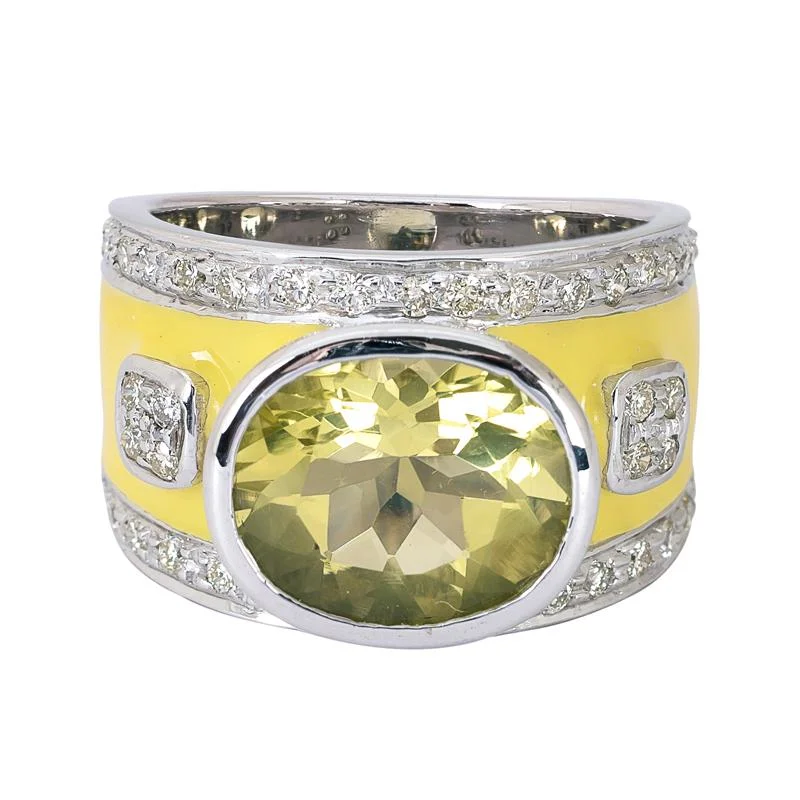 Ladies rings with gemstones -Ring- Lemon Quartz and Diamond (Enamel)  (265ES)