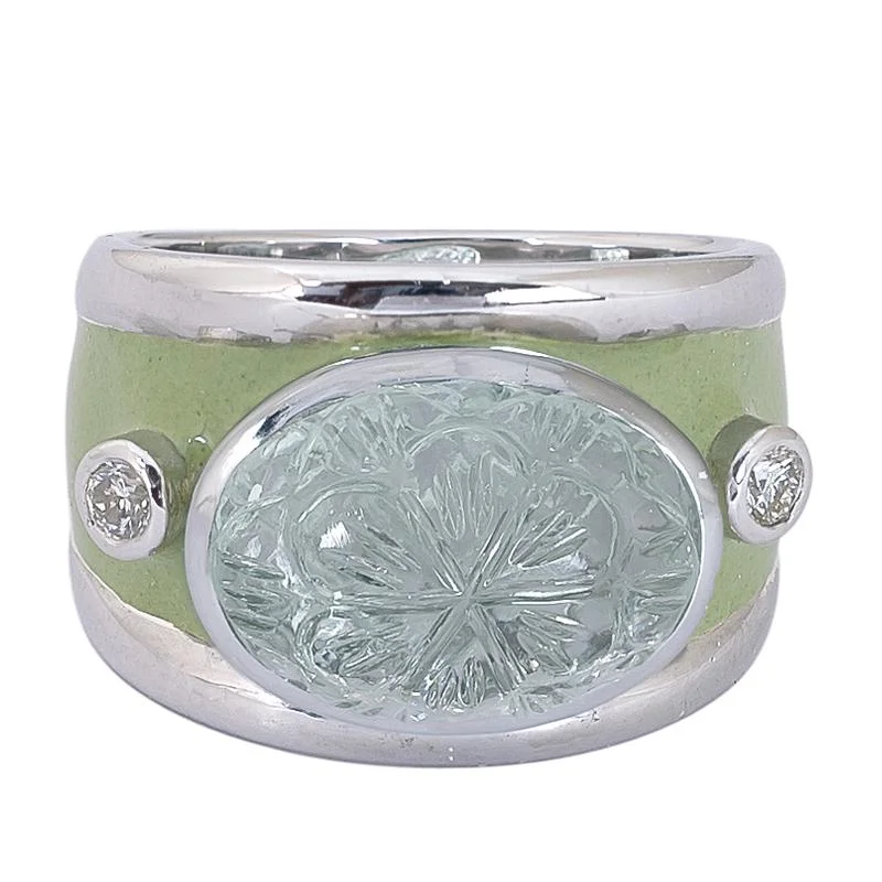 Ladies rings modern settings -Ring- Green Quartz and Diamond (Enamel)  (272IS)