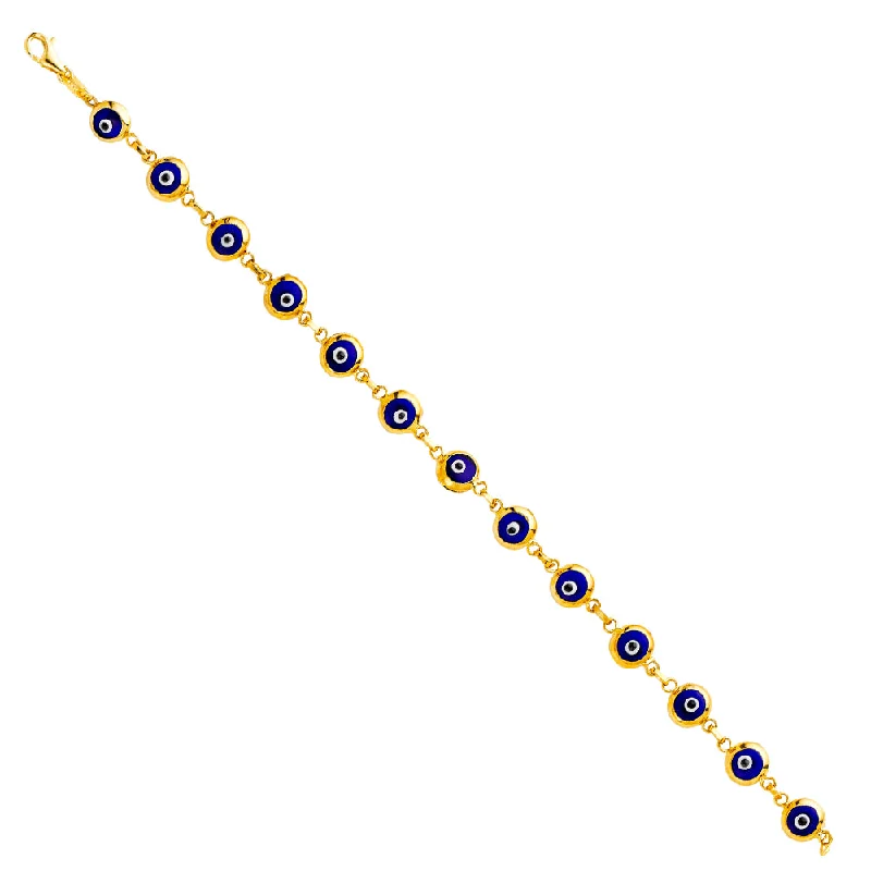 ladies-minimalist-gold-bracelets-14KY Blue Evil Eye Bracelet - 7.5"