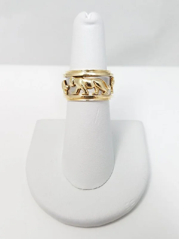 Ladies rings smooth bands -Cool 14k Two Tone Gold Panther Ring