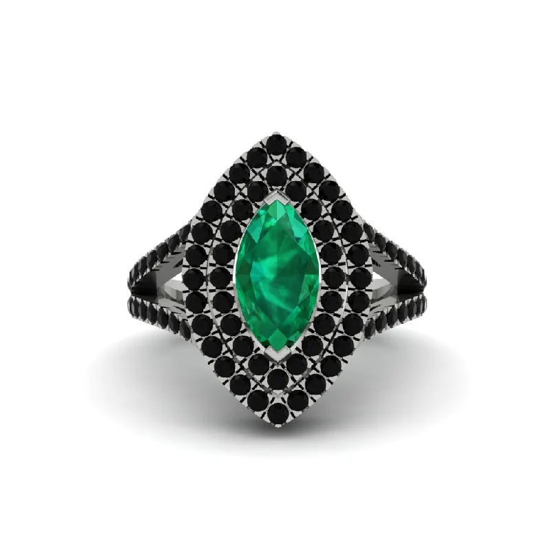 Ladies engagement rings for timeless romance -Marquise Emerald Double Halo Engagement Ring - Avah No. 36